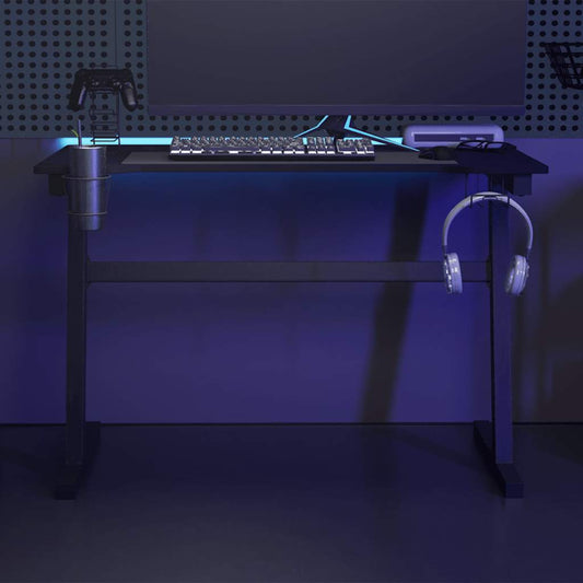 Z-Shaped Black LED Gaming Desk - 110x60x75 cm, Sleek & Durable