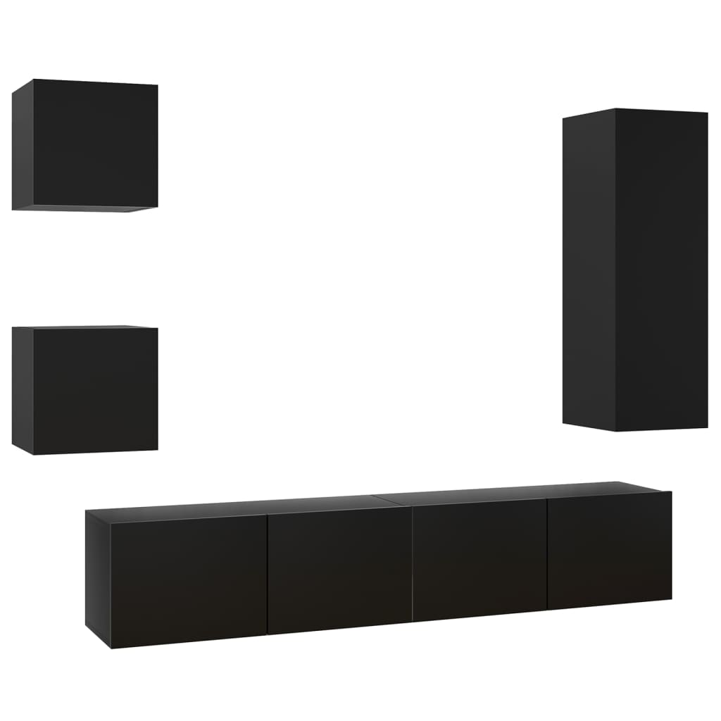 5 Piece TV Cabinet Set Black Engineered Wood