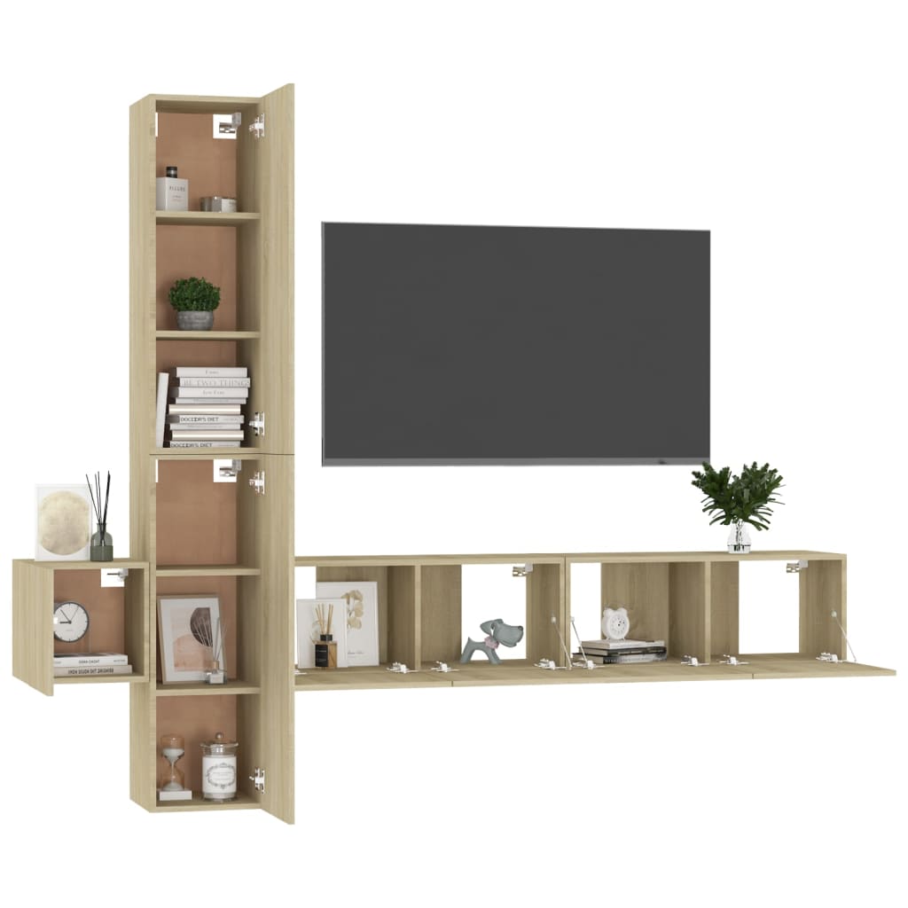5 Piece TV Cabinet Set Sonoma Oak Engineered Wood