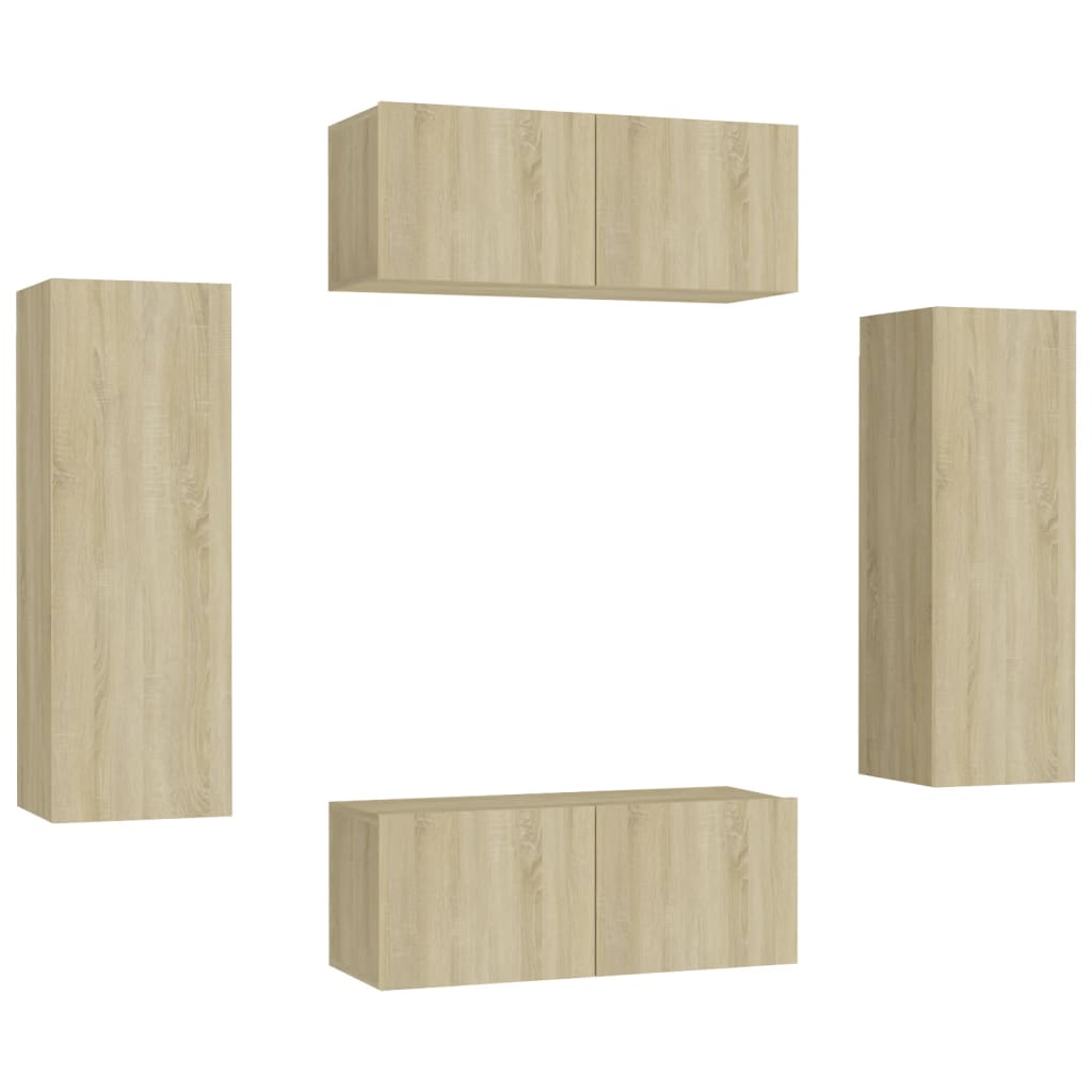 4 Piece TV Cabinet Set Sonoma Oak Engineered Wood