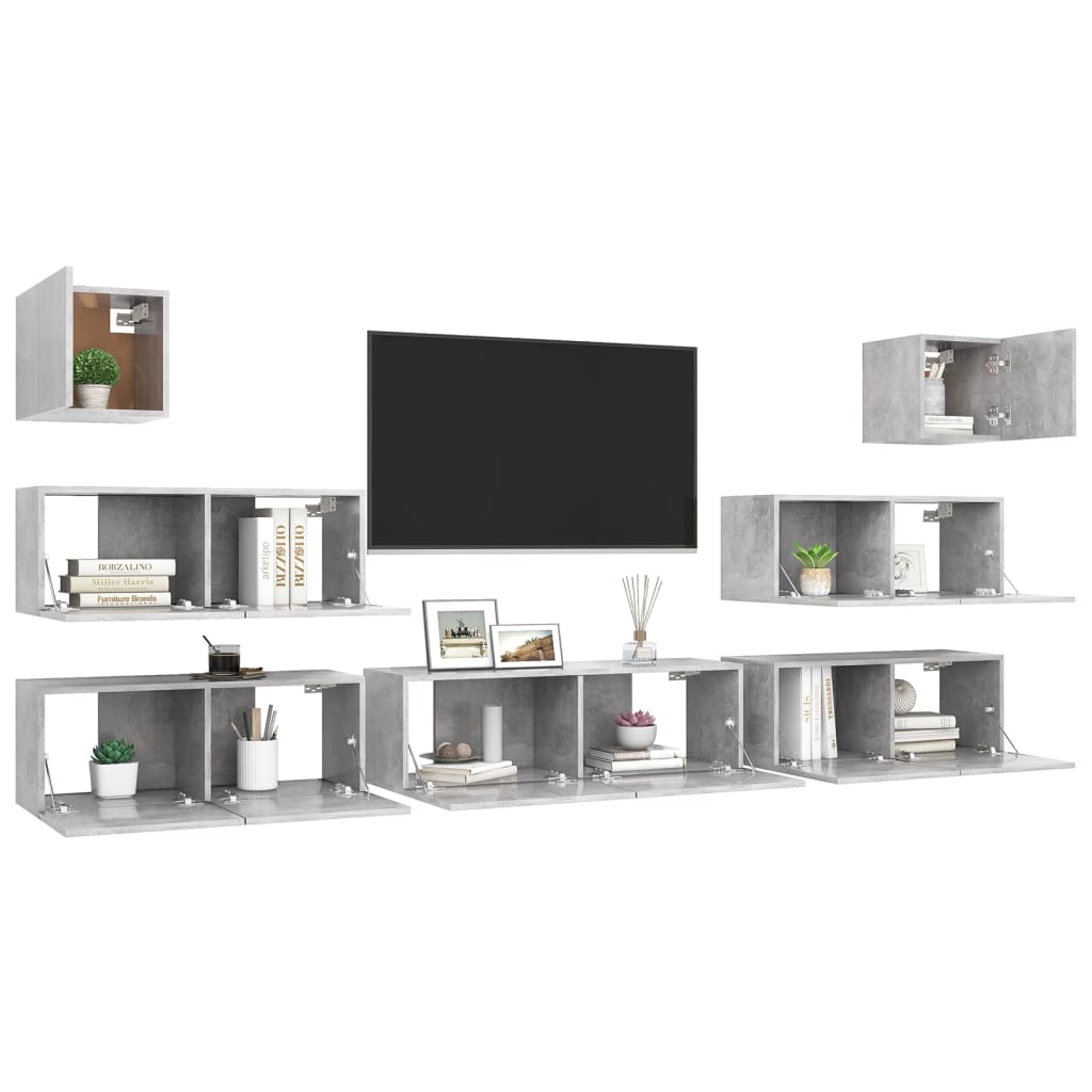 7 Piece TV Cabinet Set Concrete Grey Engineered Wood