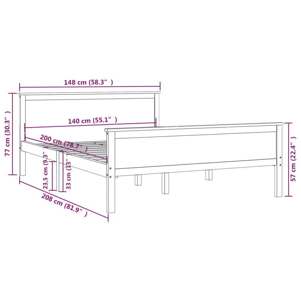 Bed Frame without Mattress Honey Brown Solid Wood Pine 140x200cm