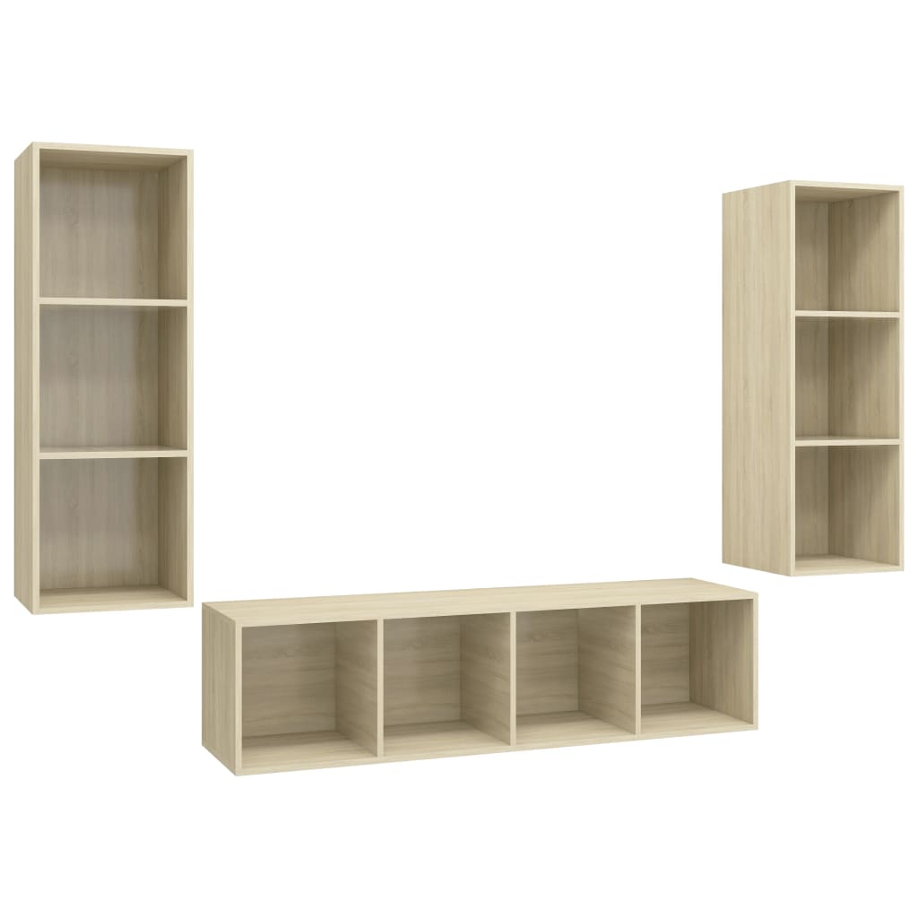 3 Piece TV Cabinet Set Sonoma Oak Engineered Wood
