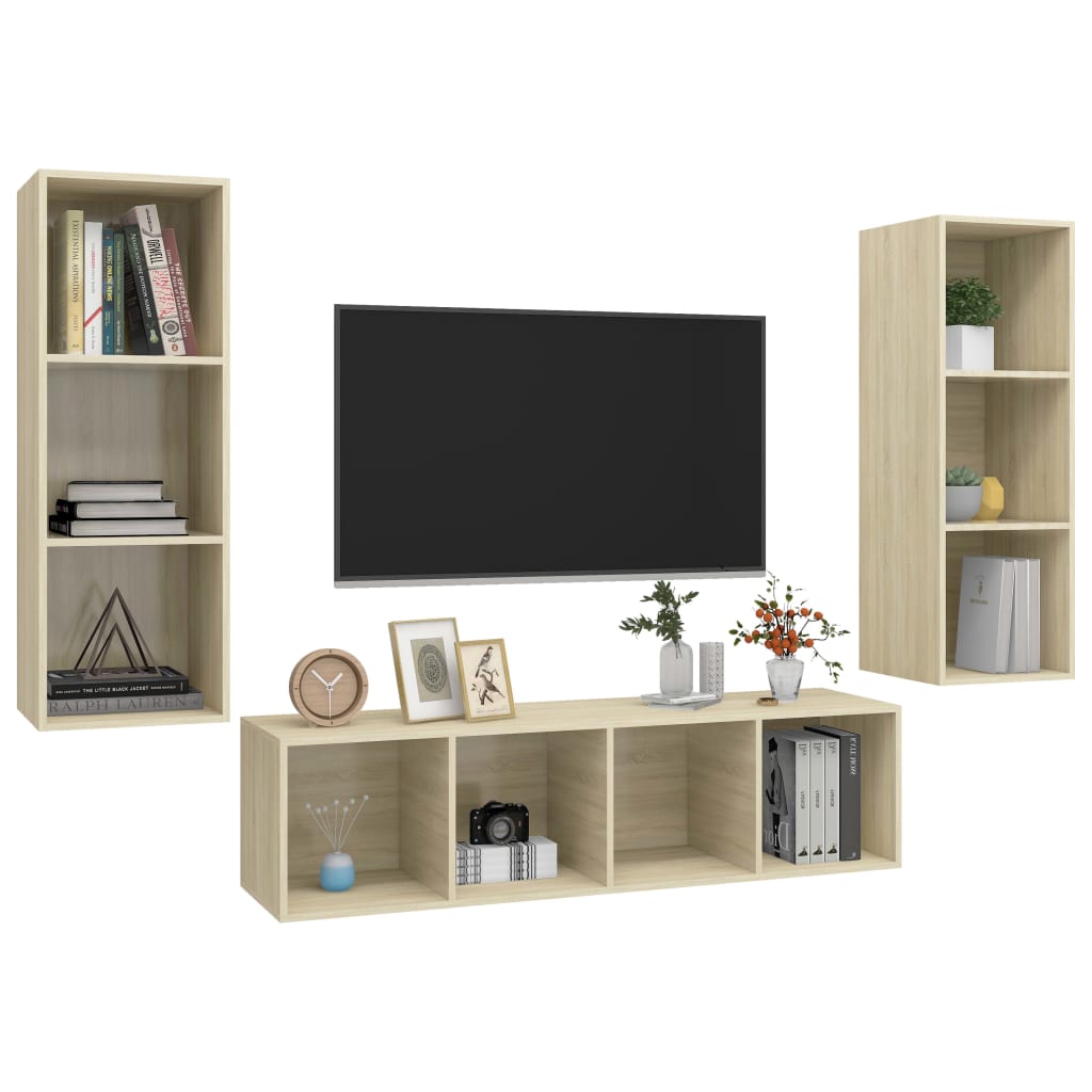3 Piece TV Cabinet Set Sonoma Oak Engineered Wood