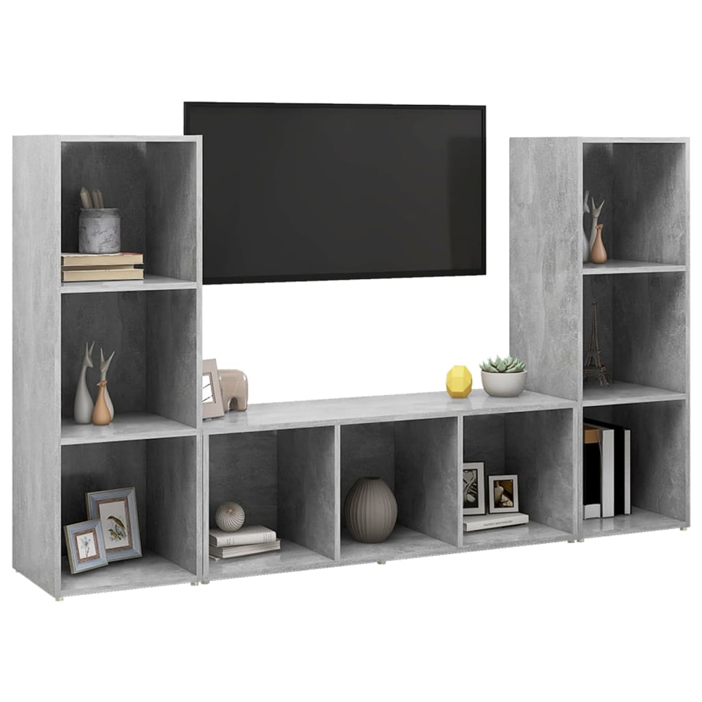 TV Cabinets 3 pcs Concrete Grey 107x35x37 cm Engineered Wood