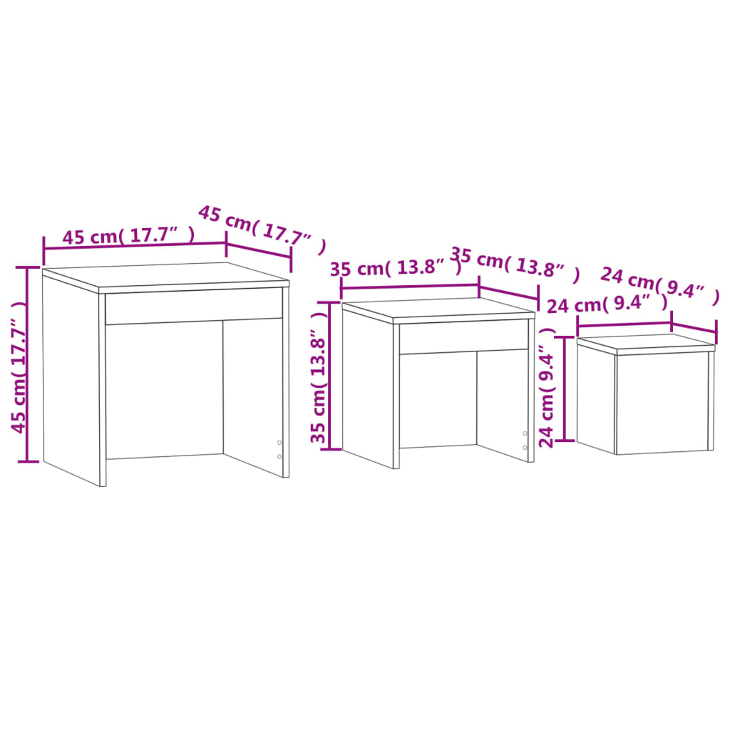 Nesting Tables 3 pcs High Gloss Grey Engineered Wood