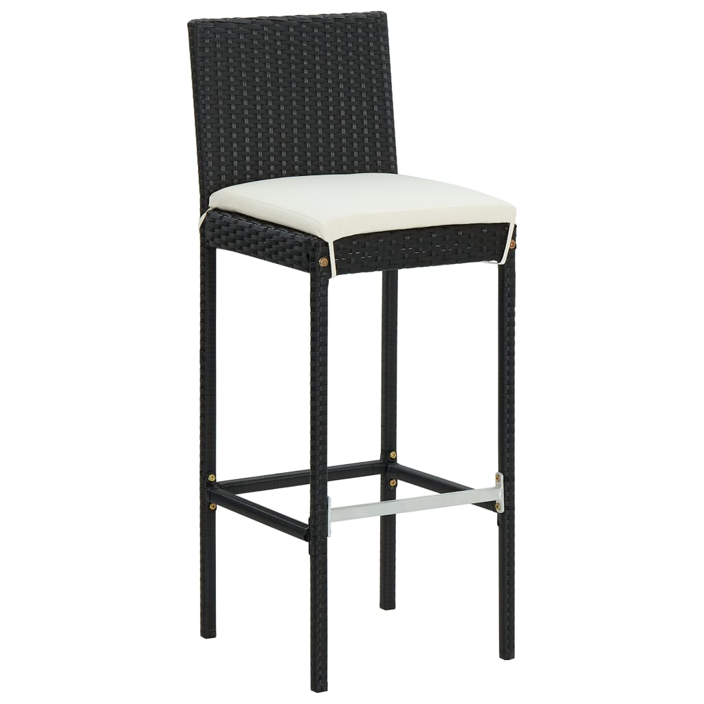 Stylish Black Poly Rattan Garden Bar Stools with Cushions - 2 pcs