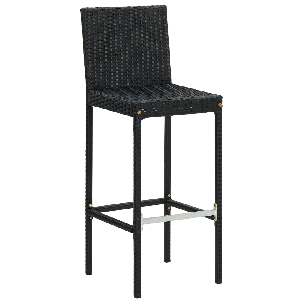 Stylish Black Poly Rattan Garden Bar Stools with Cushions - 2 pcs