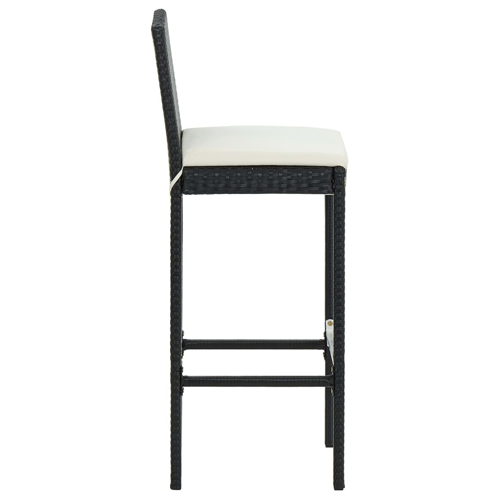 Stylish Black Poly Rattan Garden Bar Stools with Cushions - 2 pcs