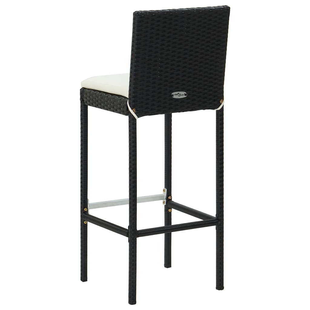 Stylish Black Poly Rattan Garden Bar Stools with Cushions - 2 pcs