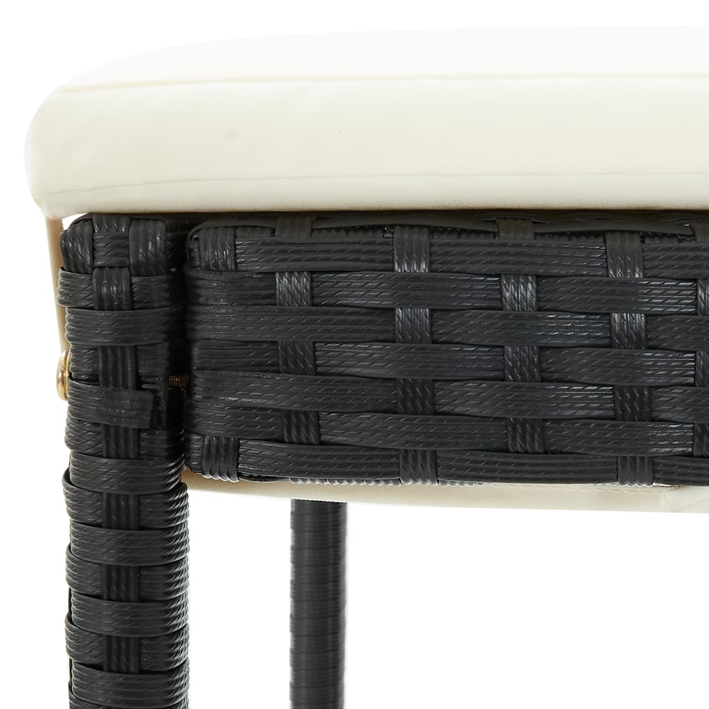 Stylish Black Poly Rattan Garden Bar Stools with Cushions - 2 pcs