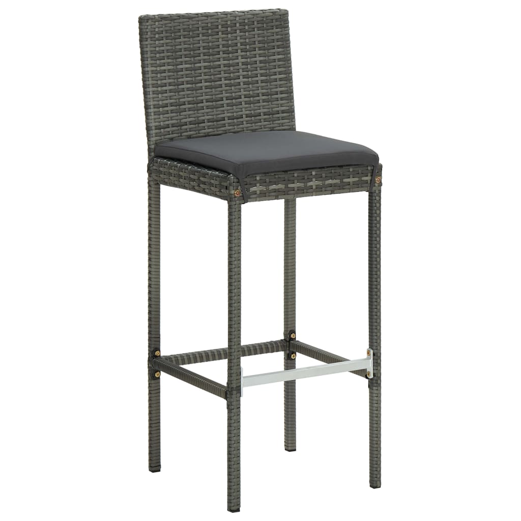 Grey Poly Rattan Garden Bar Stools with Cushions - Set of 2