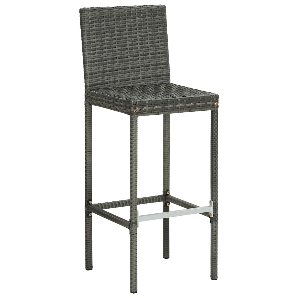 Grey Poly Rattan Garden Bar Stools with Cushions - Set of 2