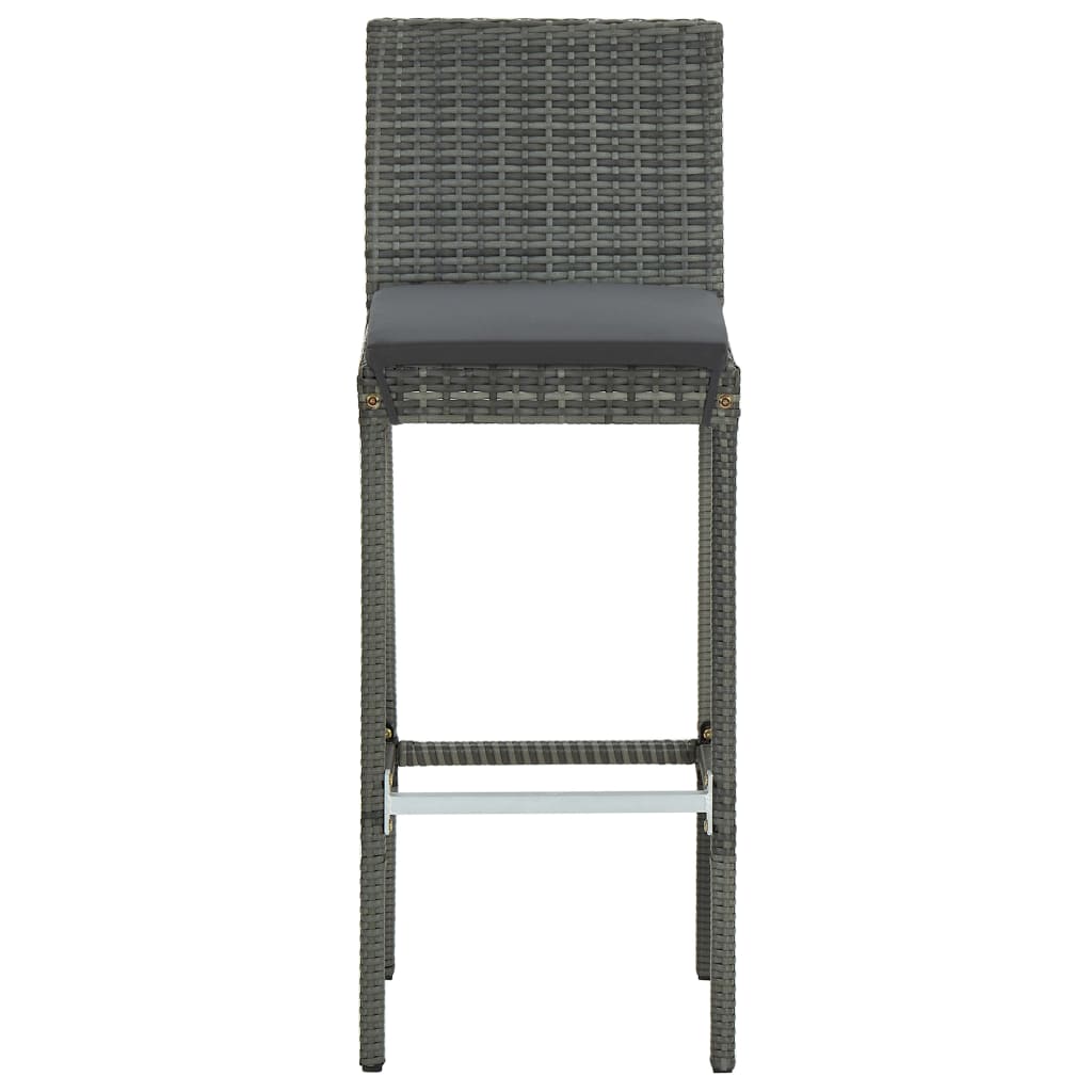 Grey Poly Rattan Garden Bar Stools with Cushions - Set of 2