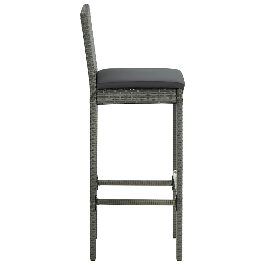 Grey Poly Rattan Garden Bar Stools with Cushions - Set of 2