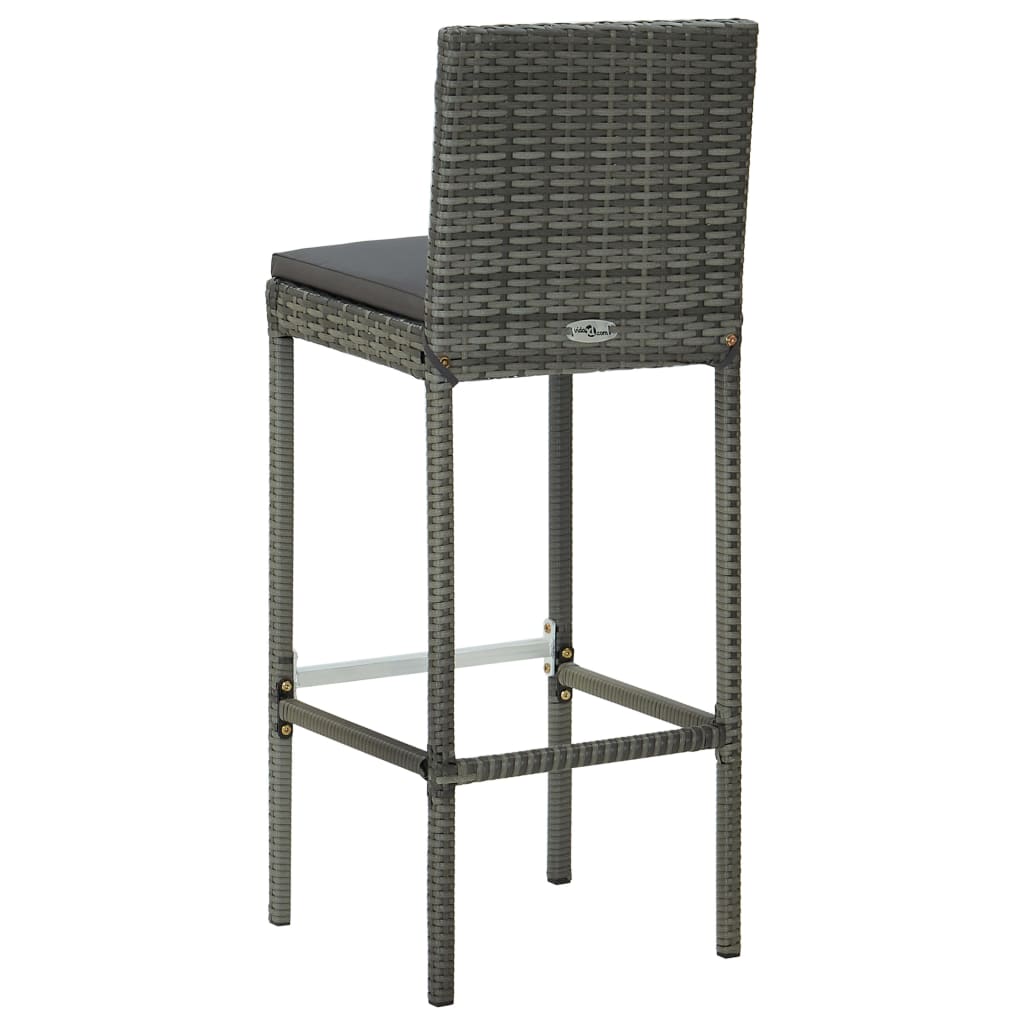 Grey Poly Rattan Garden Bar Stools with Cushions - Set of 2