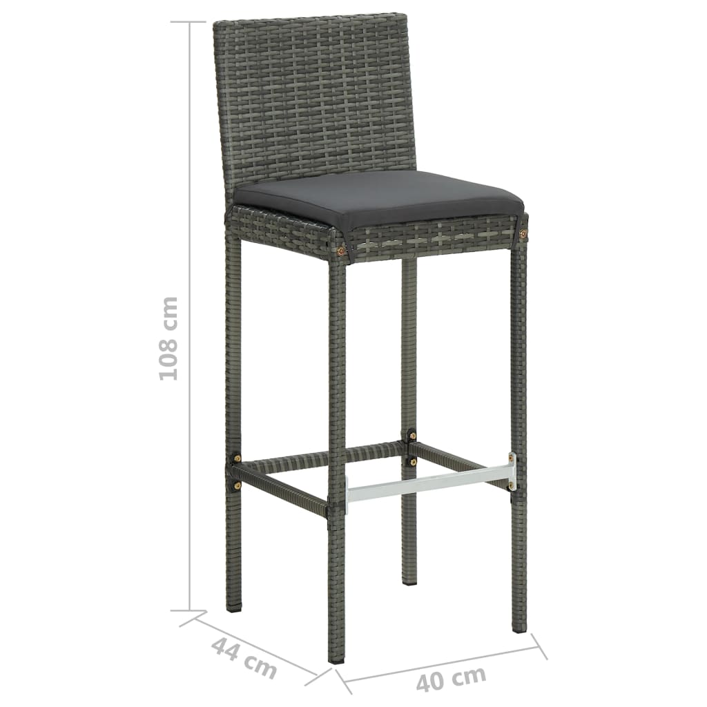 Grey Poly Rattan Garden Bar Stools with Cushions - Set of 2
