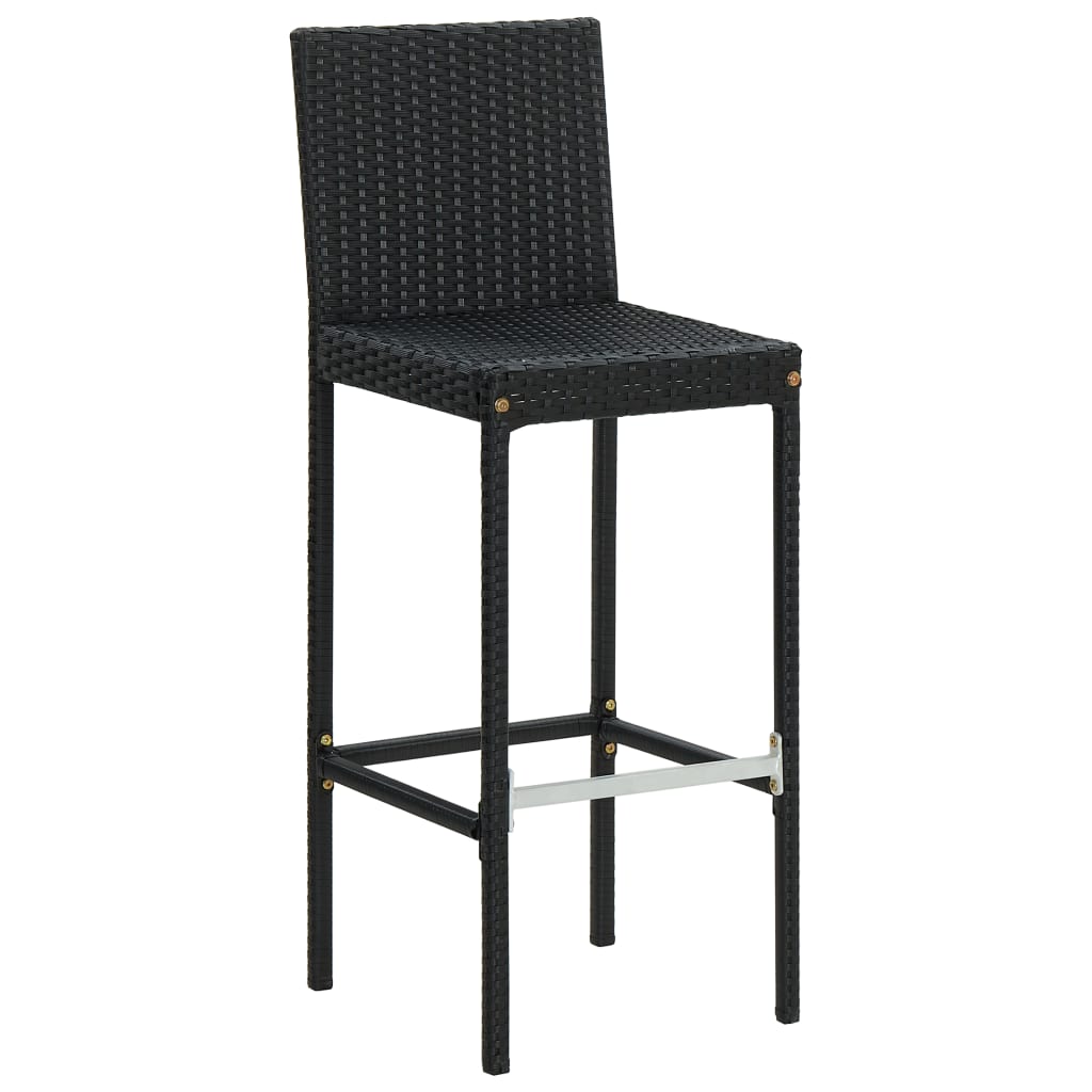 Black Poly Rattan Garden Bar Stools with Cushions, Set of 4