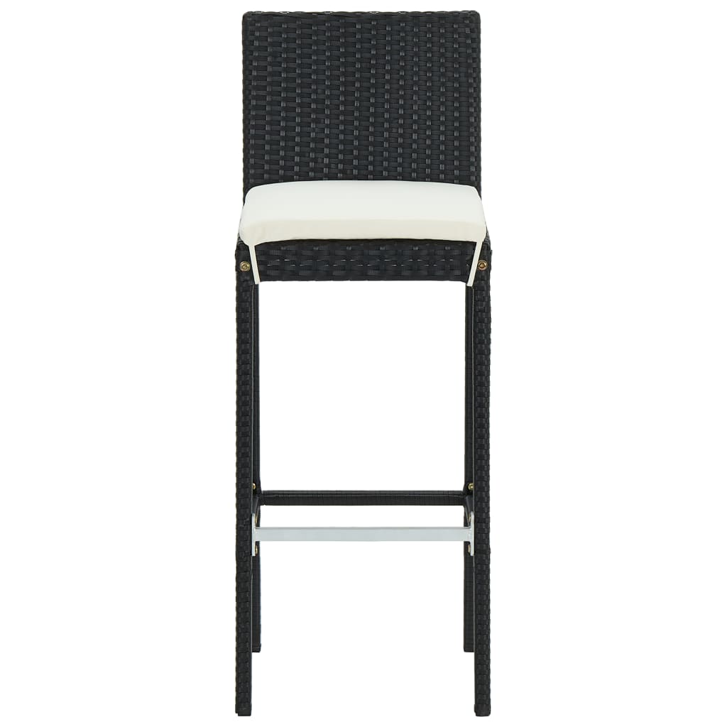 Black Poly Rattan Garden Bar Stools with Cushions, Set of 4
