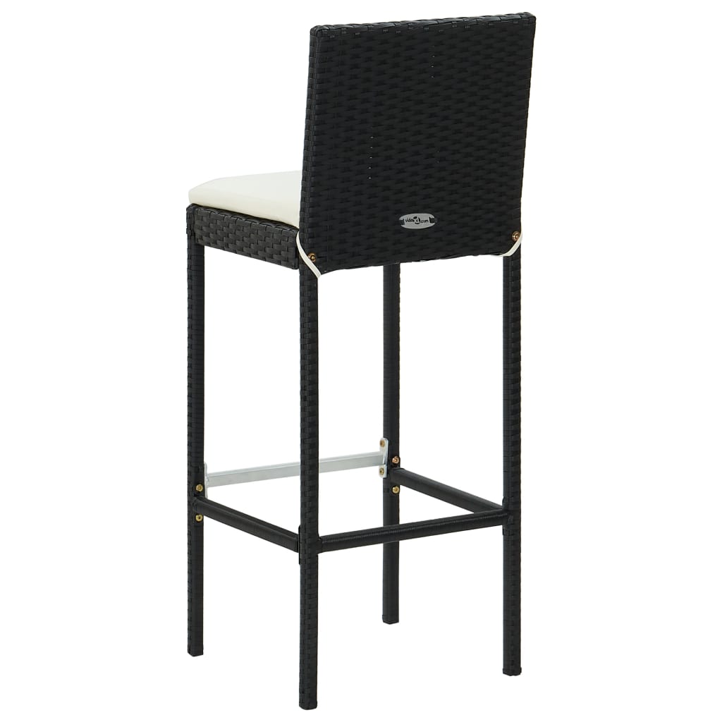 Black Poly Rattan Garden Bar Stools with Cushions, Set of 4