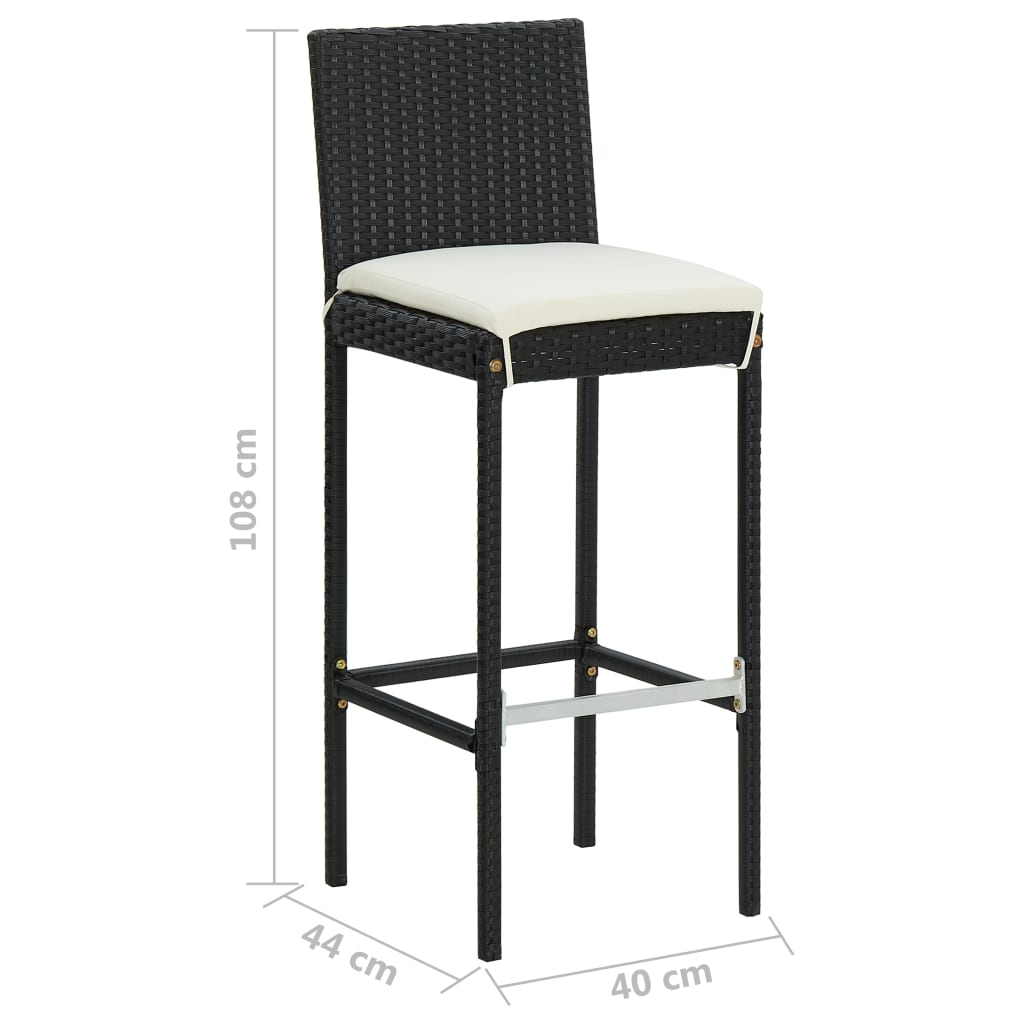 Black Poly Rattan Garden Bar Stools with Cushions, Set of 4