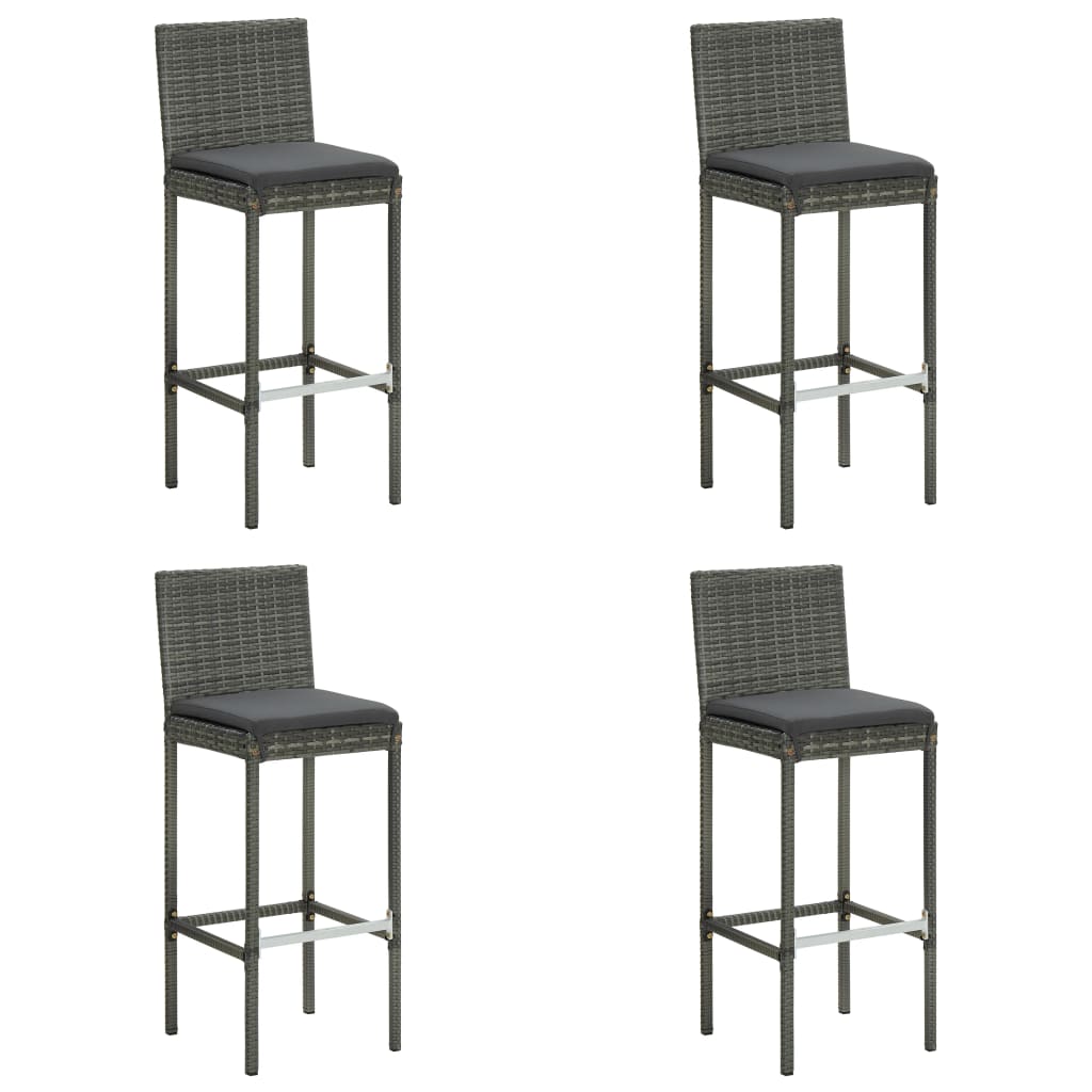 4 Grey Poly Rattan Garden Bar Stools with Cushions