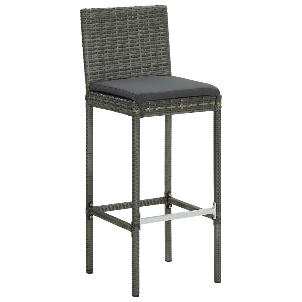 4 Grey Poly Rattan Garden Bar Stools with Cushions