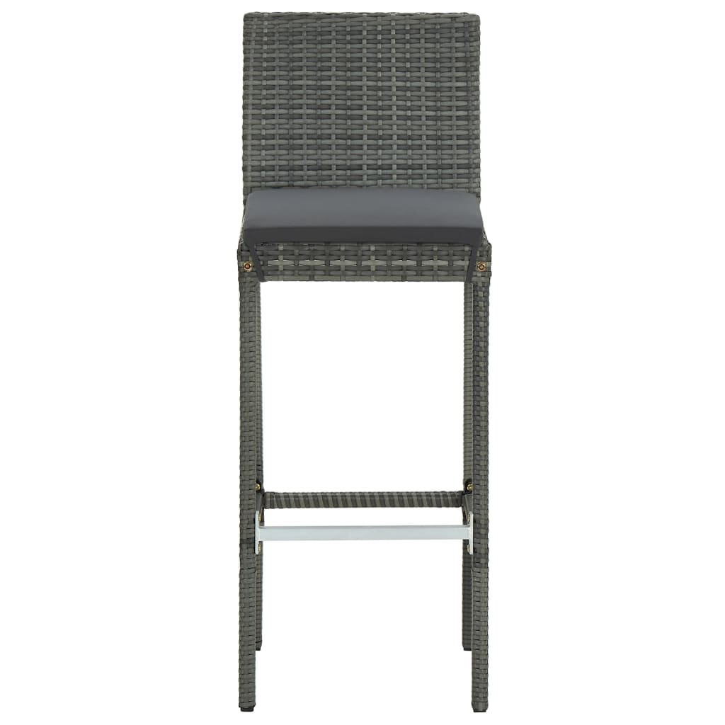 4 Grey Poly Rattan Garden Bar Stools with Cushions