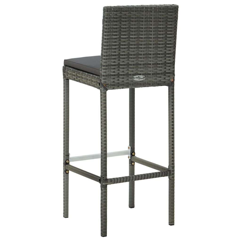 4 Grey Poly Rattan Garden Bar Stools with Cushions