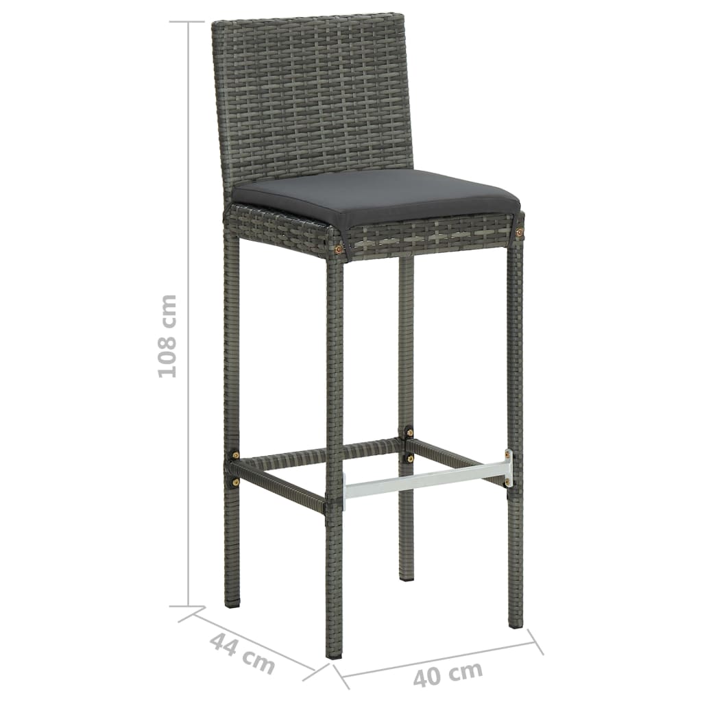 4 Grey Poly Rattan Garden Bar Stools with Cushions