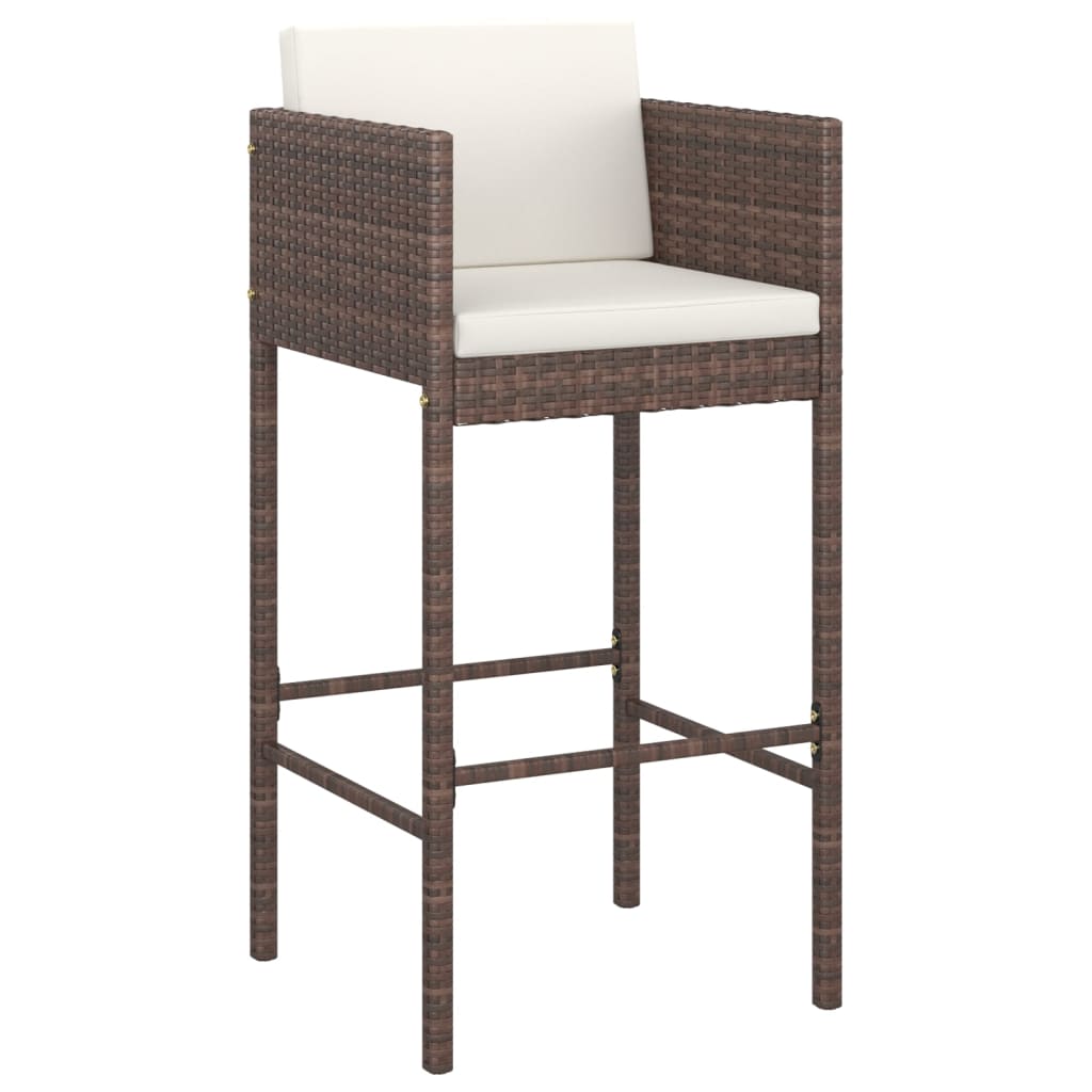 Brown Poly Rattan Bar Stools Set of 2 with Cushions