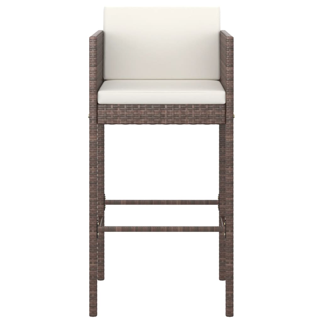 Brown Poly Rattan Bar Stools Set of 2 with Cushions