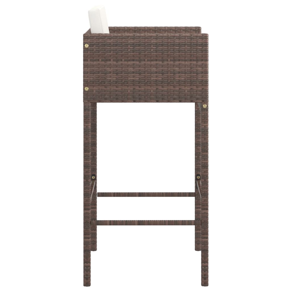 Brown Poly Rattan Bar Stools Set of 2 with Cushions