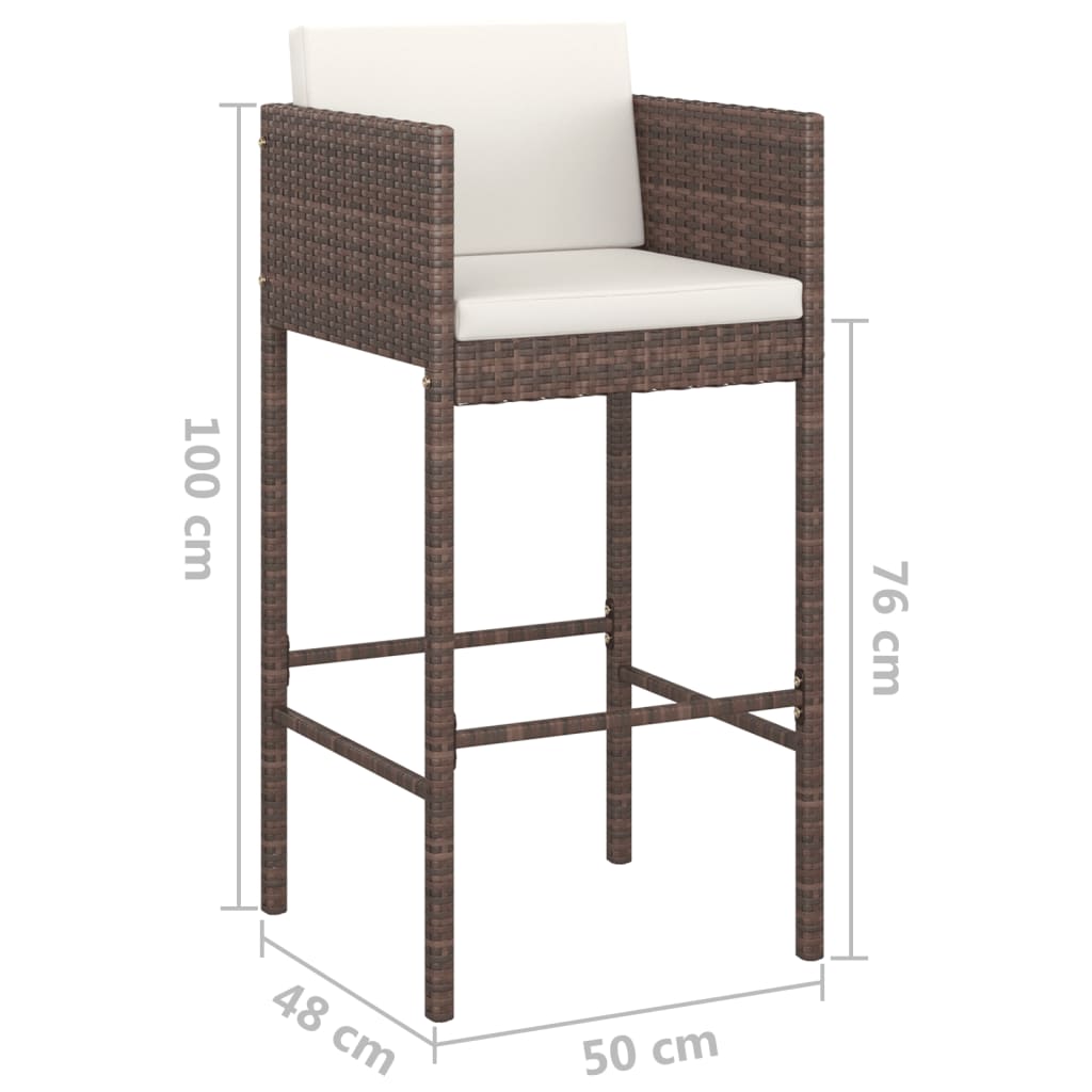 Brown Poly Rattan Bar Stools Set of 2 with Cushions