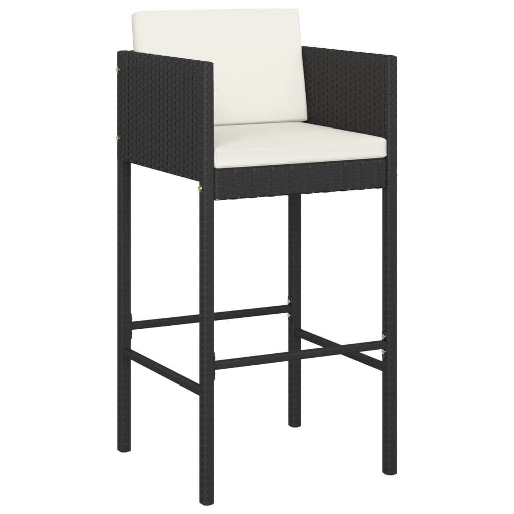 Black Poly Rattan Bar Stools Set of 2 with Cushions