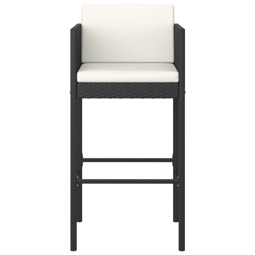 Black Poly Rattan Bar Stools Set of 2 with Cushions