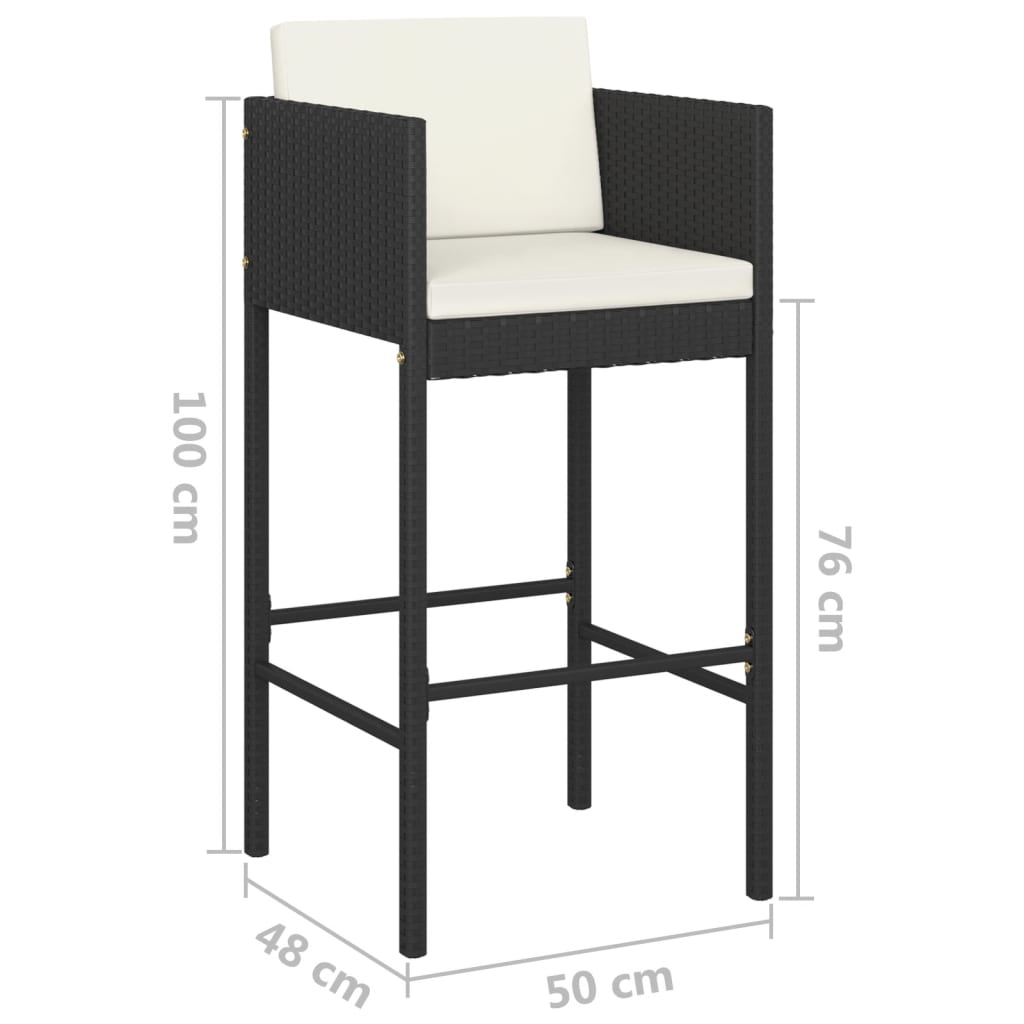 Black Poly Rattan Bar Stools Set of 2 with Cushions