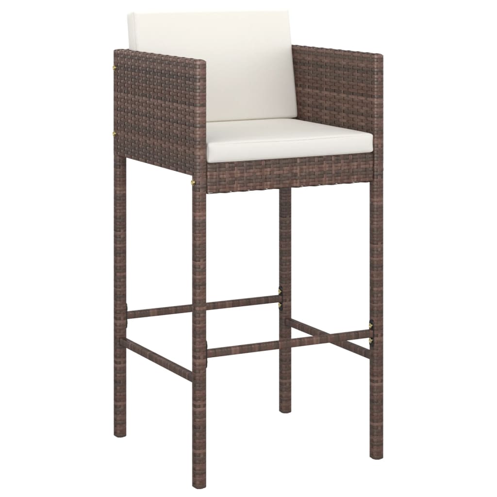 Brown Poly Rattan Bar Stools with Cushions - Set of 4