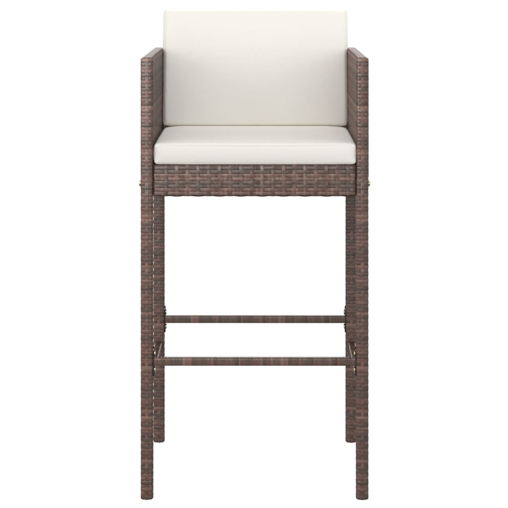 Brown Poly Rattan Bar Stools with Cushions - Set of 4
