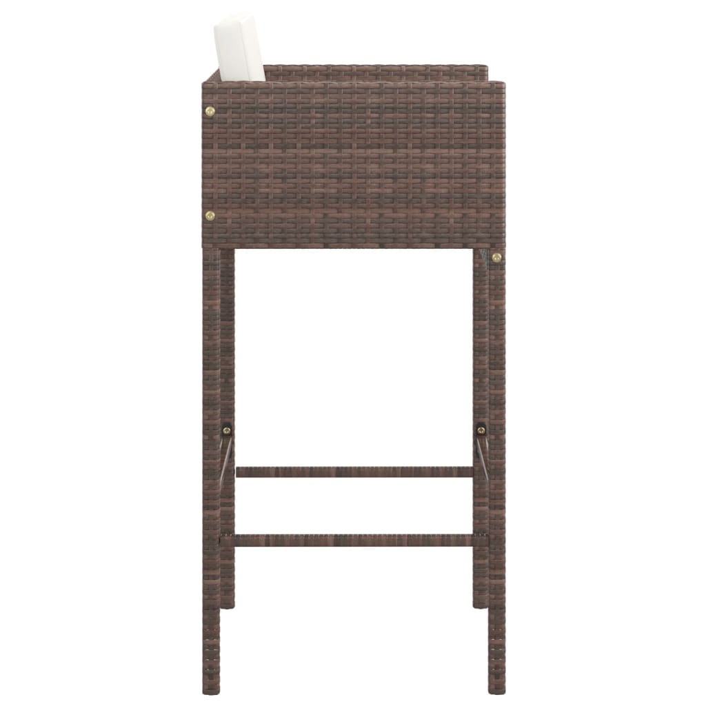 Brown Poly Rattan Bar Stools with Cushions - Set of 4