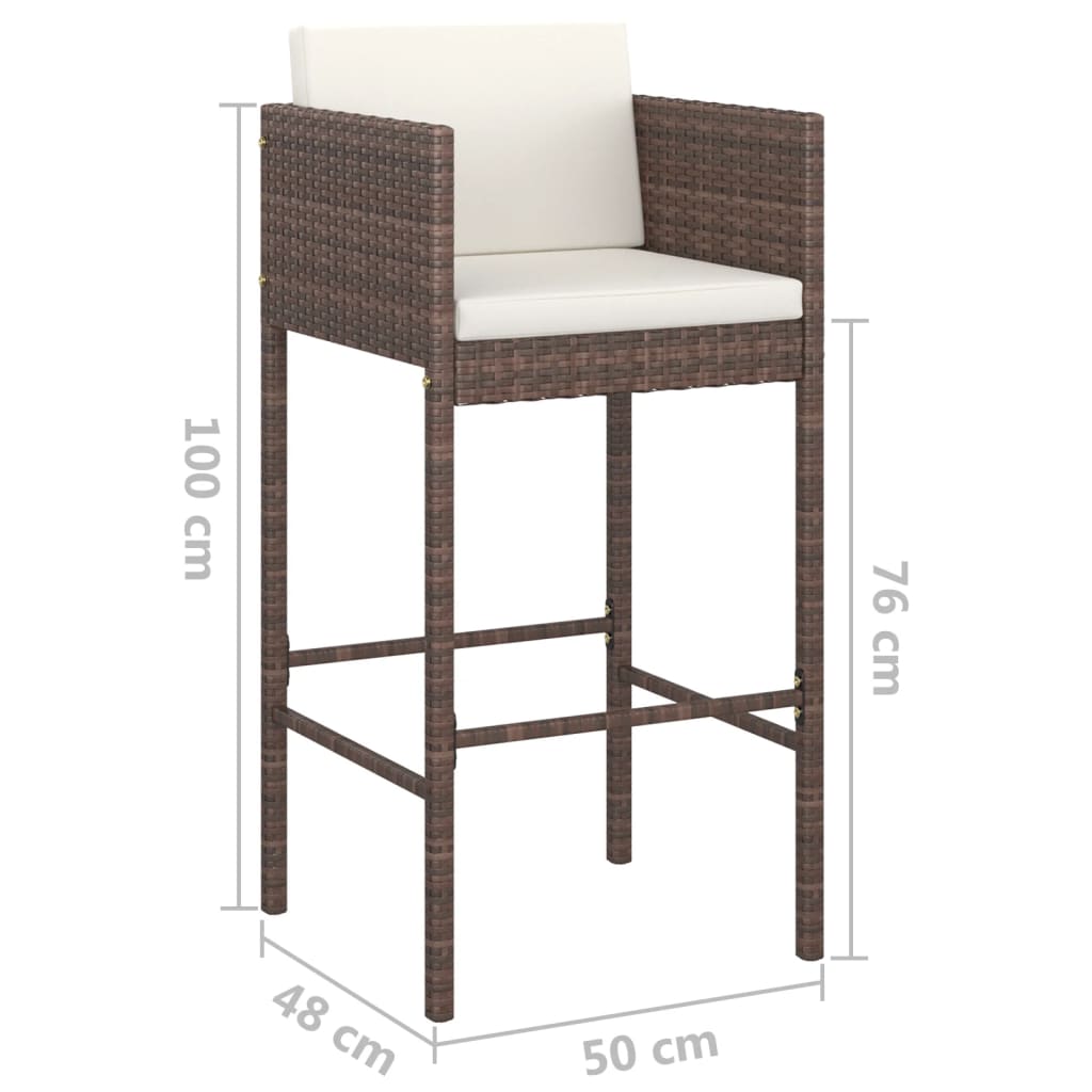 Brown Poly Rattan Bar Stools with Cushions - Set of 4