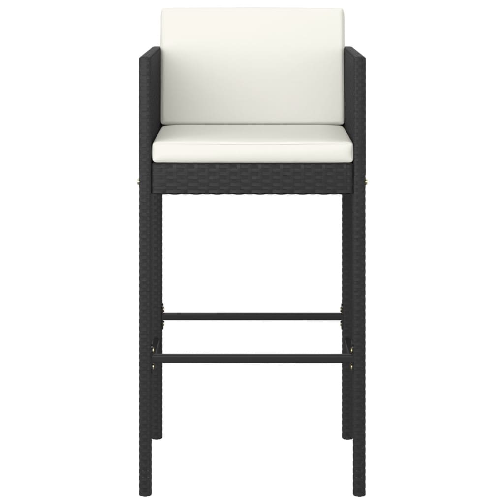 Black Poly Rattan Bar Stools Set of 4 with Cushions