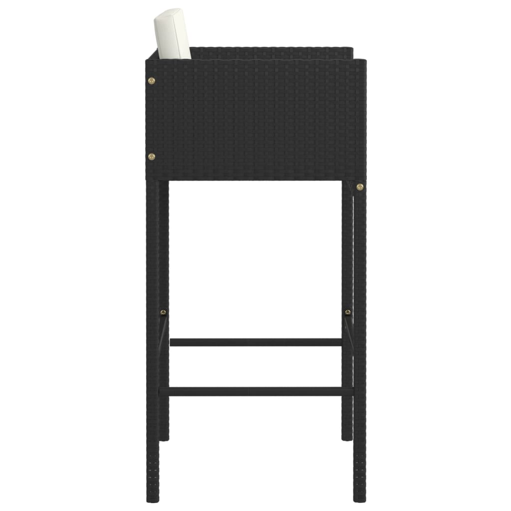 Black Poly Rattan Bar Stools Set of 4 with Cushions