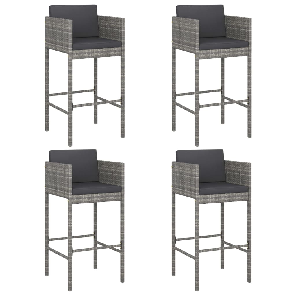 Grey Poly Rattan Bar Stools Set of 4 with Cushions
