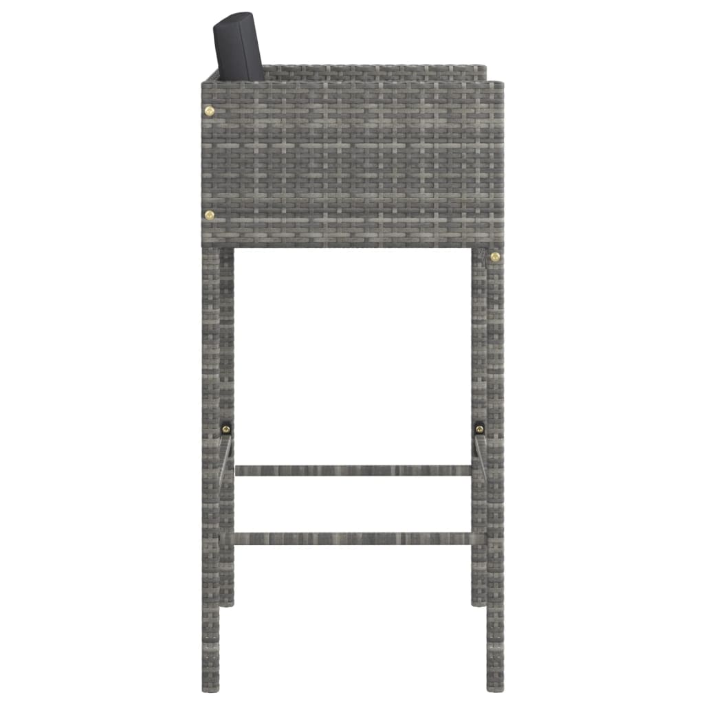 Grey Poly Rattan Bar Stools Set of 4 with Cushions