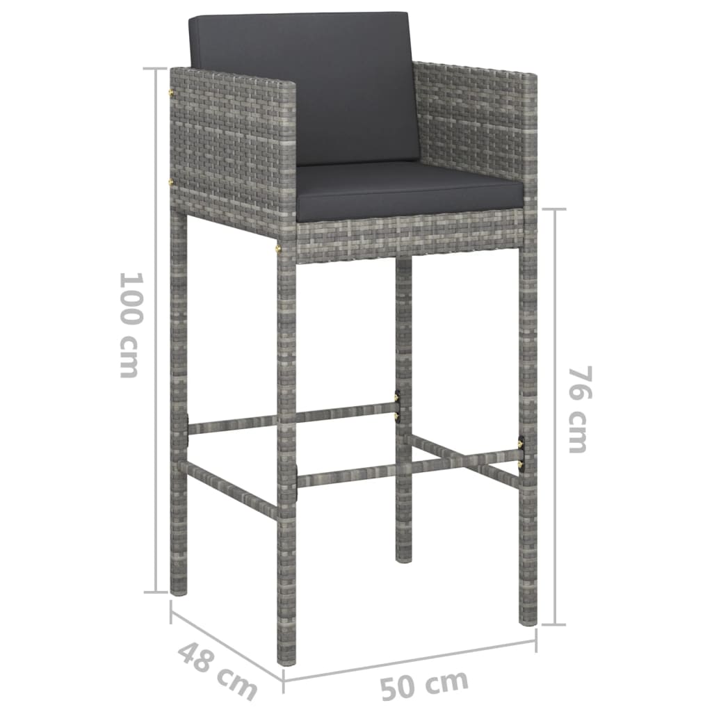 Grey Poly Rattan Bar Stools Set of 4 with Cushions