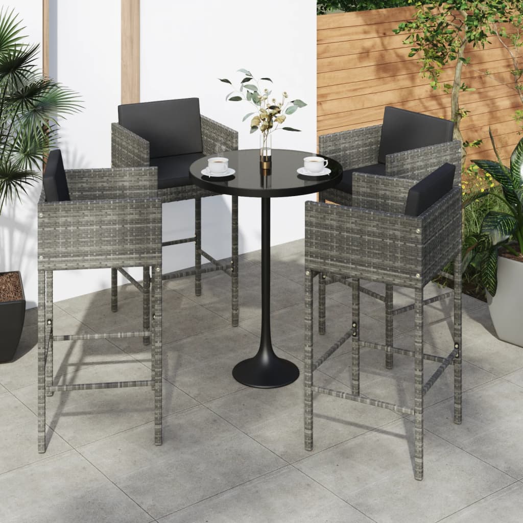 Grey Poly Rattan Bar Stools Set of 4 with Cushions