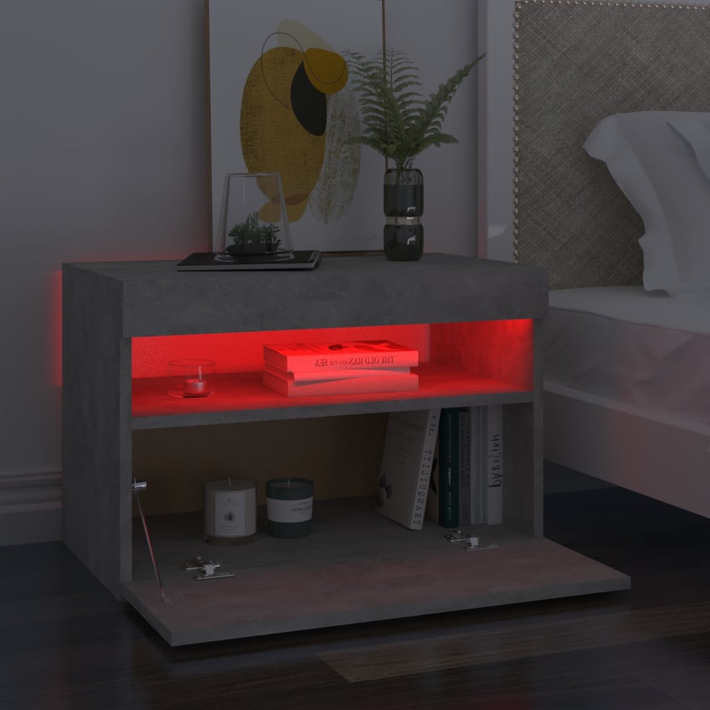 Bedside Cabinet & LED Lights 2 pcs Concrete Grey 60x35x40 cm