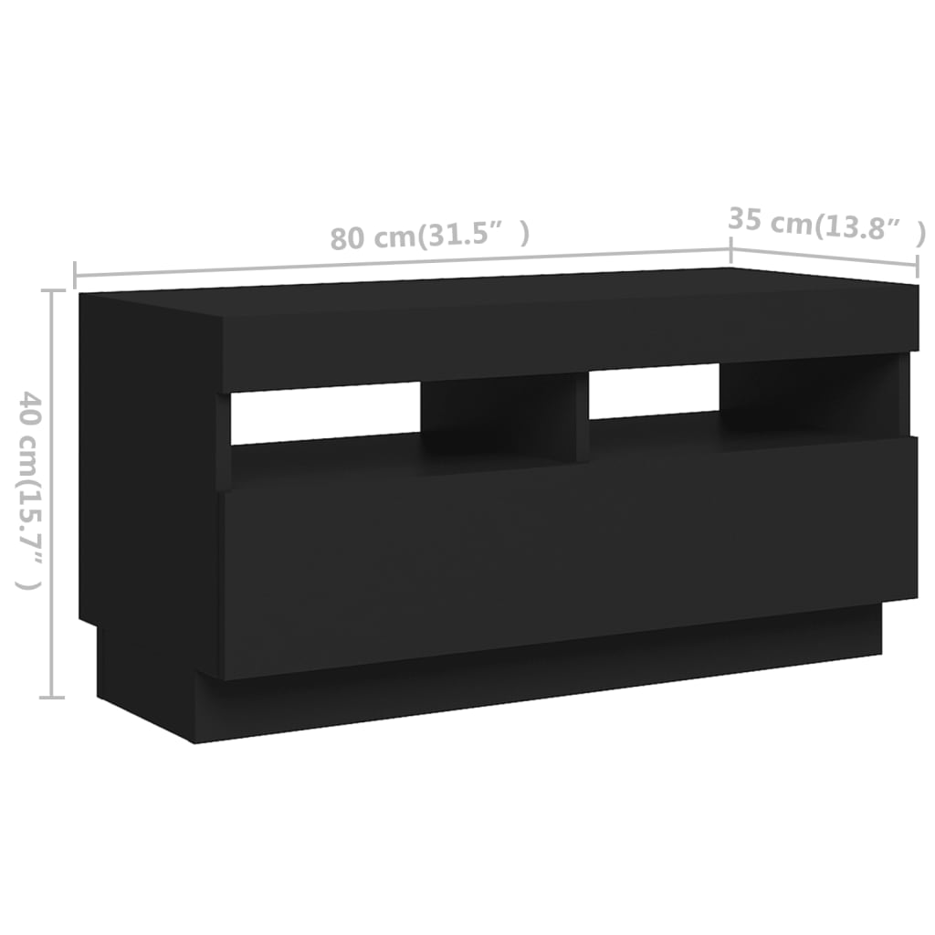 TV Cabinet with LED Lights Black 180x35x40 cm