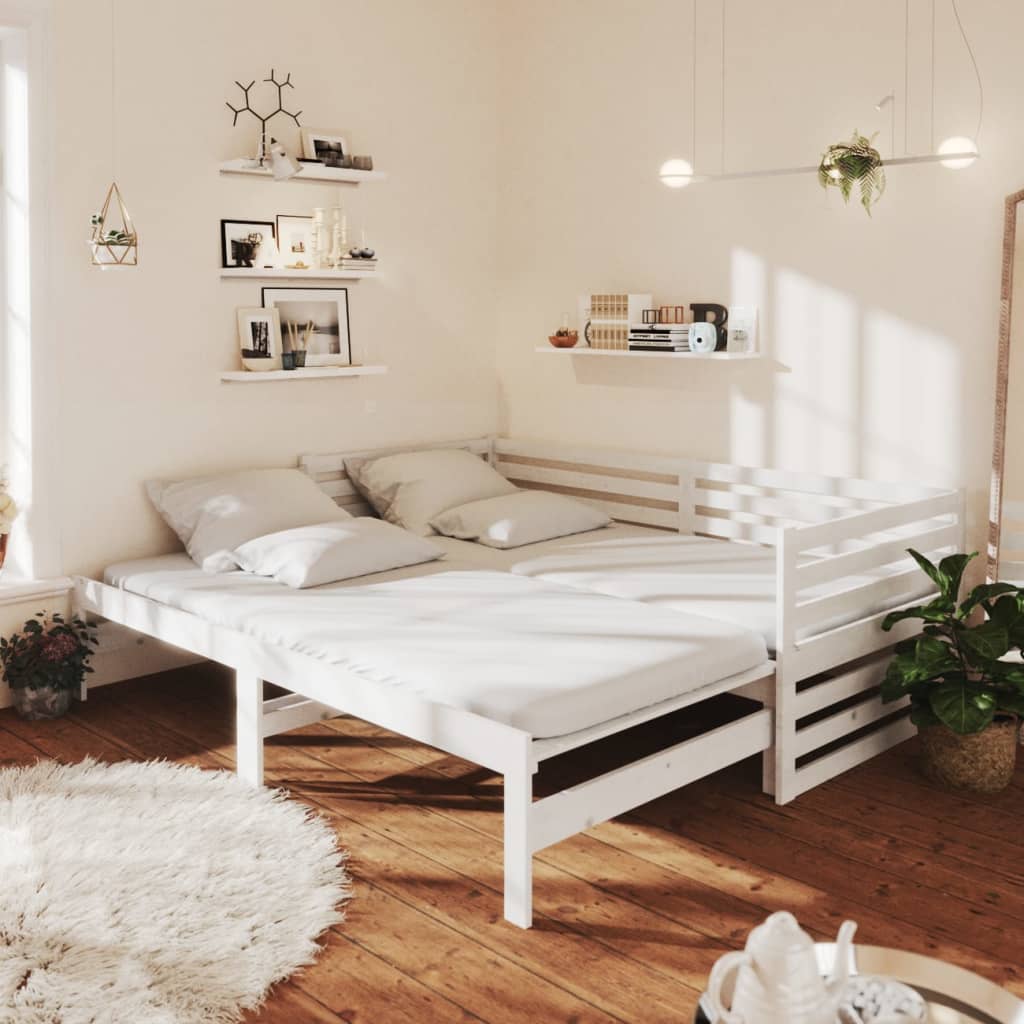 White Pull-out Day Bed Frame - No Mattress, 2x(90x200)cm